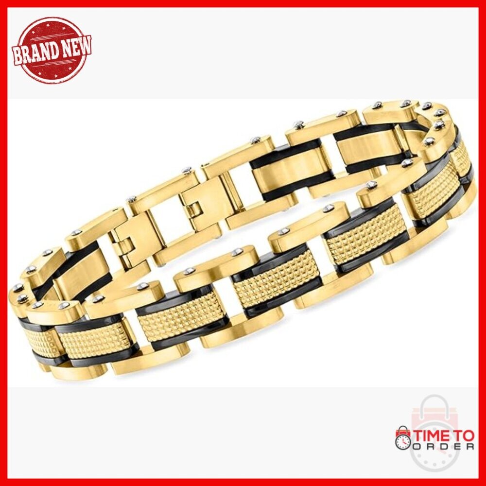 Men's 18kt Gold-Plated Stainless Steel Link Bracelet 8.5 Inches
